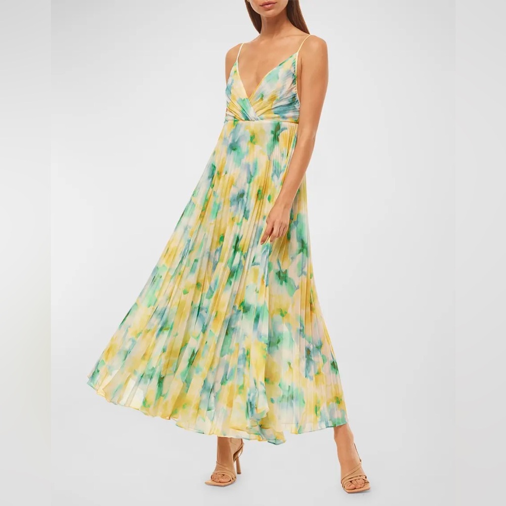 MISA Los Angeles Galeta Tie-Back Floral Pleated Midi Dress